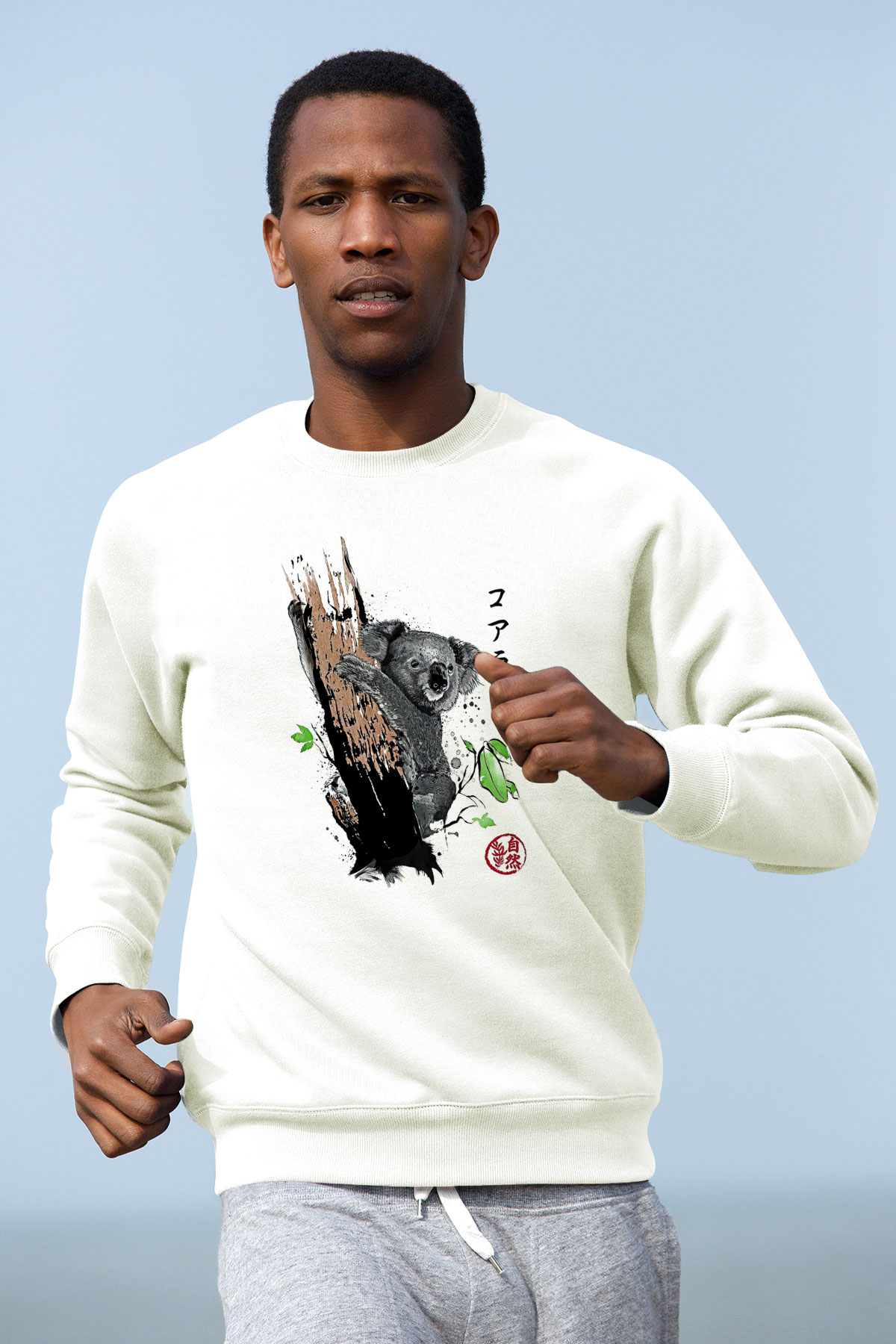 Koala Baskılı Beyaz Unisex Sweatshirt
