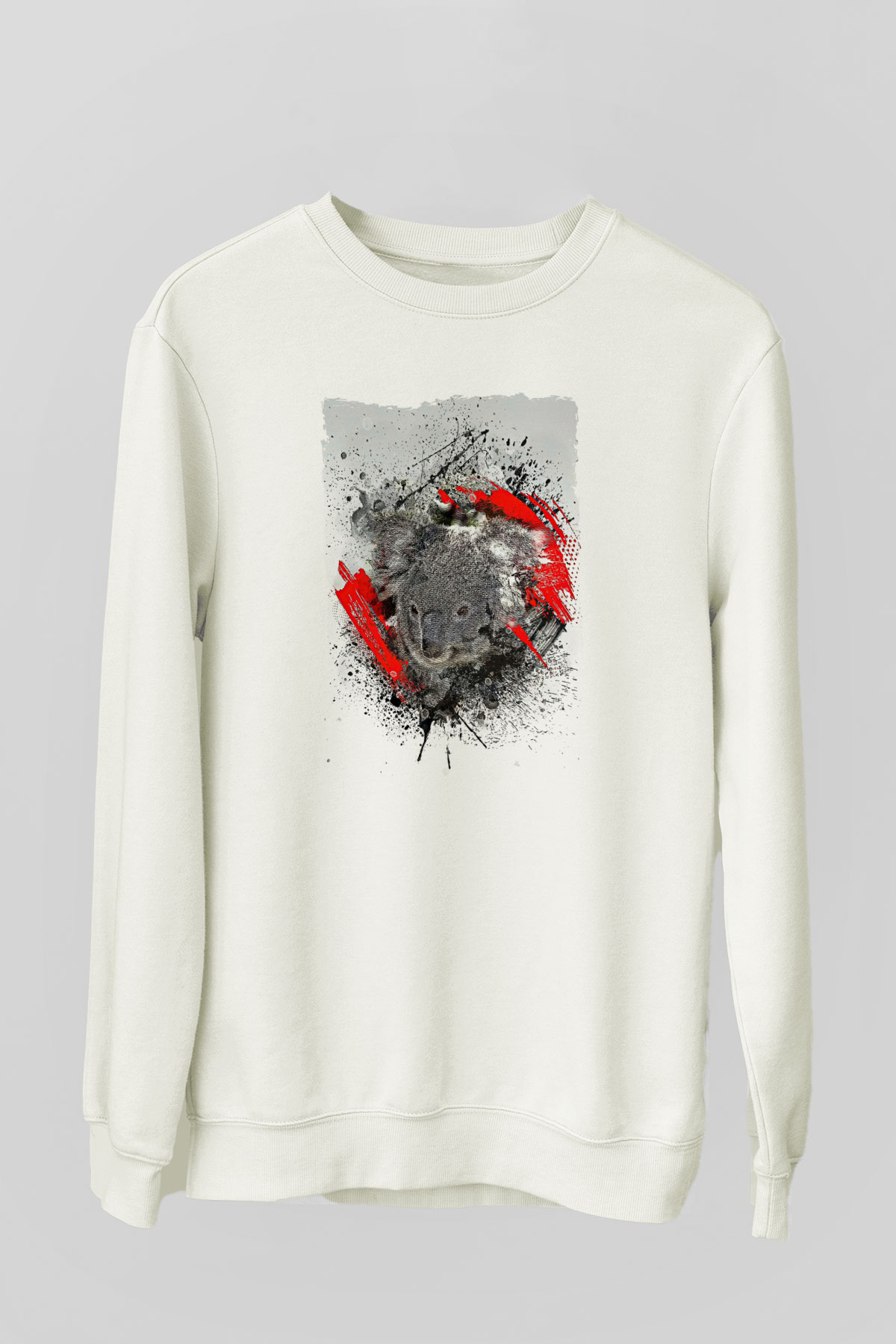 Koala Baskılı Beyaz Unisex Sweatshirt