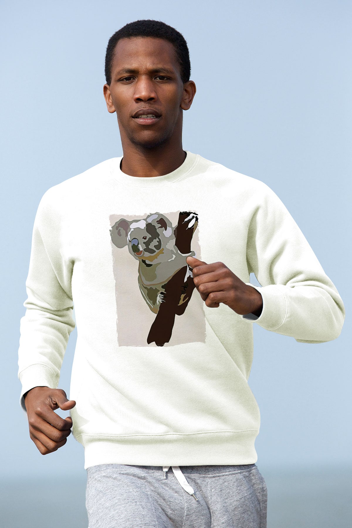 Koala Baskılı Beyaz Unisex Sweatshirt