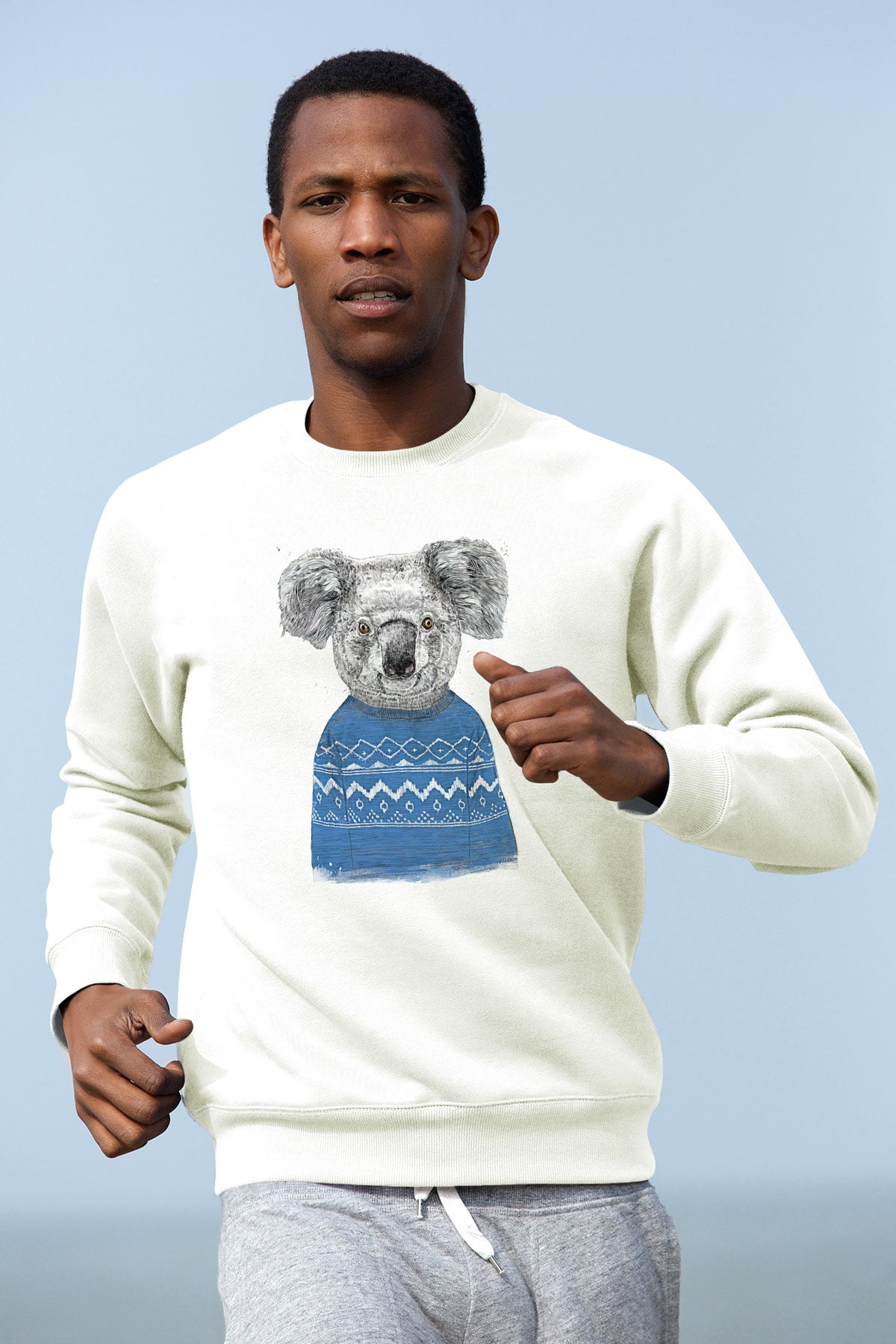 Koala Baskılı Beyaz Unisex Sweatshirt