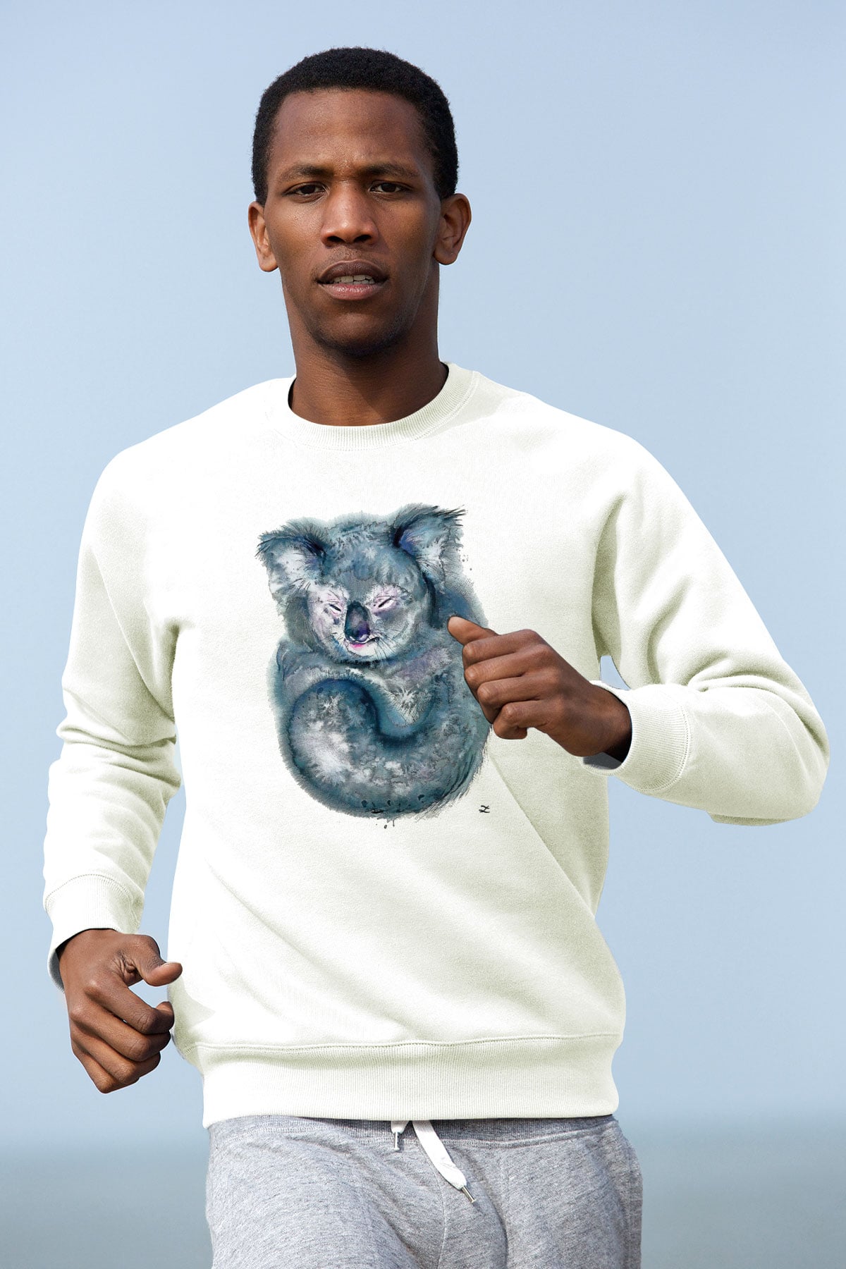 Koala Baskılı Beyaz Unisex Sweatshirt