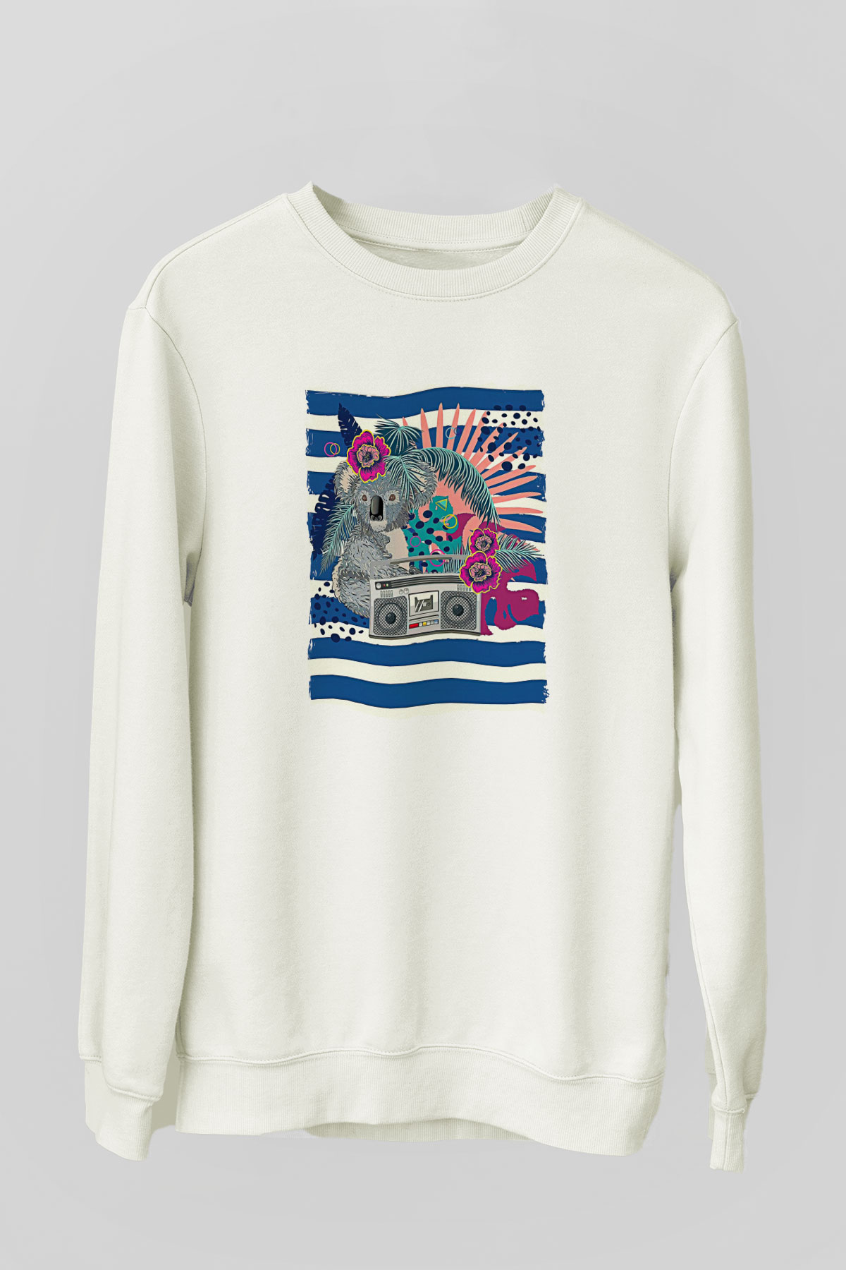 Koala Baskılı Beyaz Unisex Sweatshirt