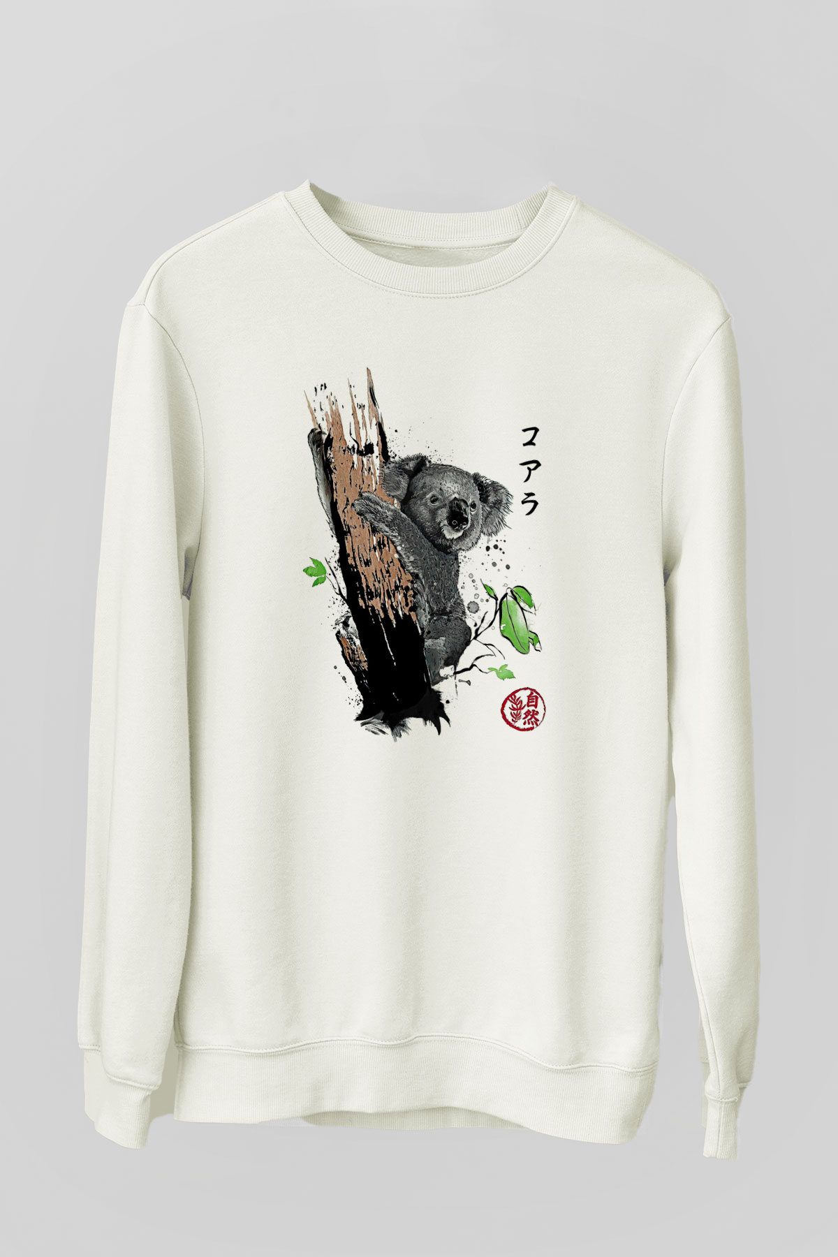 Koala Baskılı Beyaz Unisex Sweatshirt