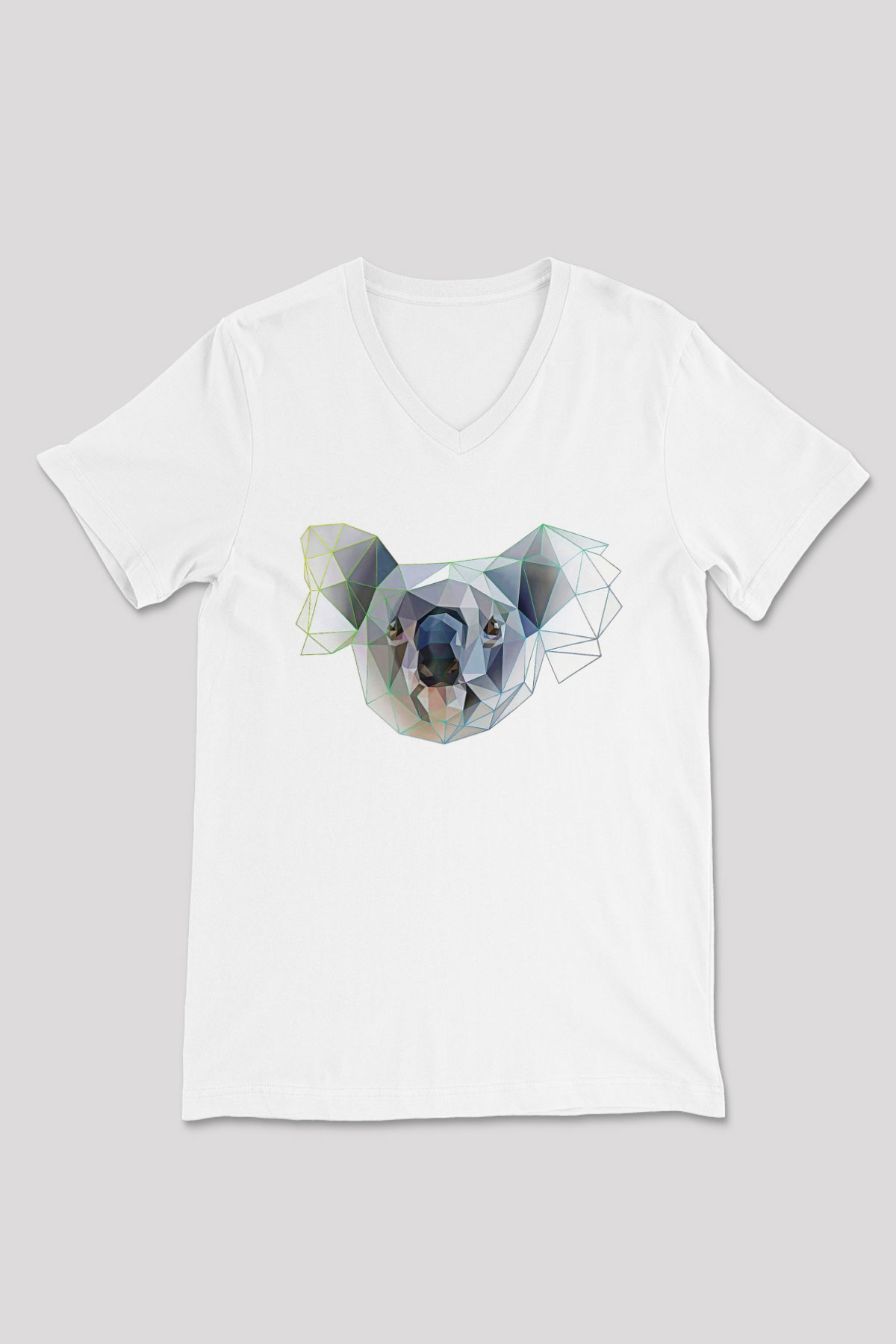 Koala Baskılı Beyaz Unisex V Yaka Tişört - Tshirt