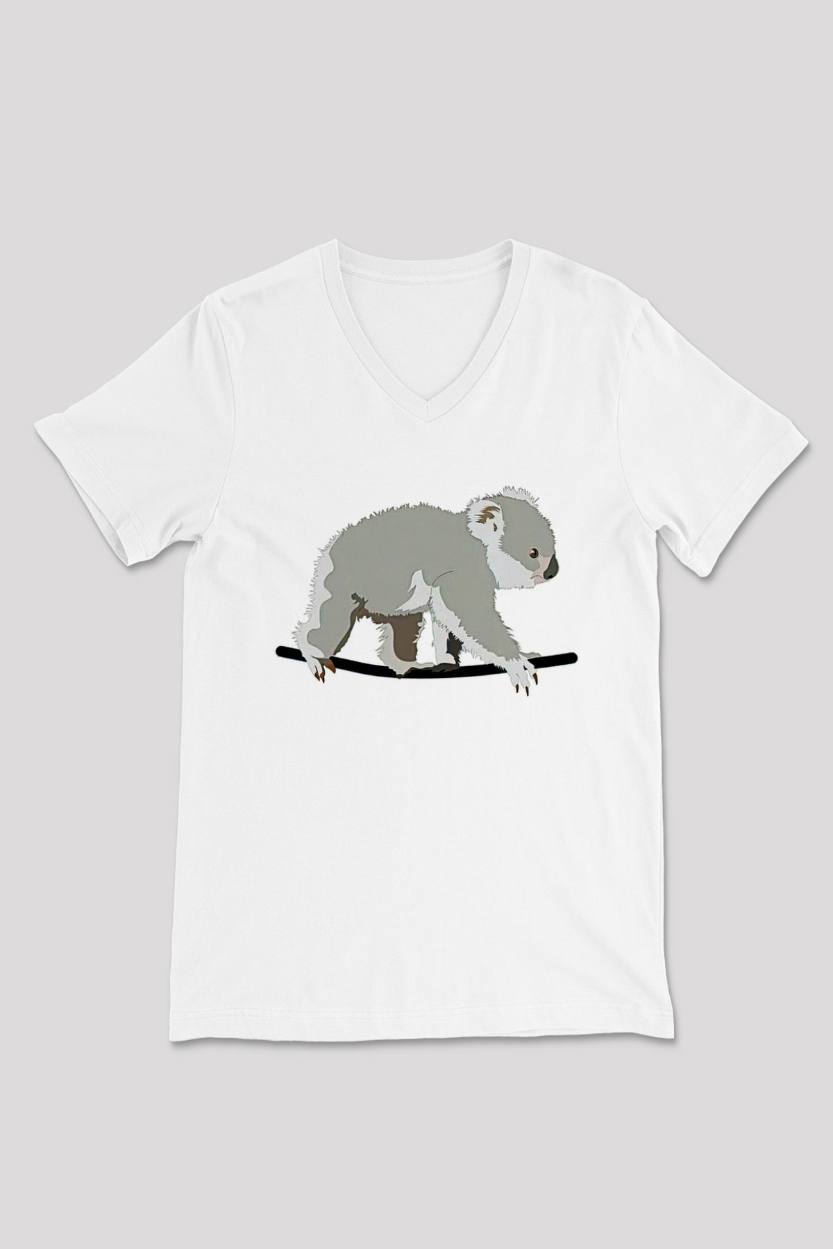 Koala Baskılı Beyaz Unisex V Yaka Tişört - Tshirt