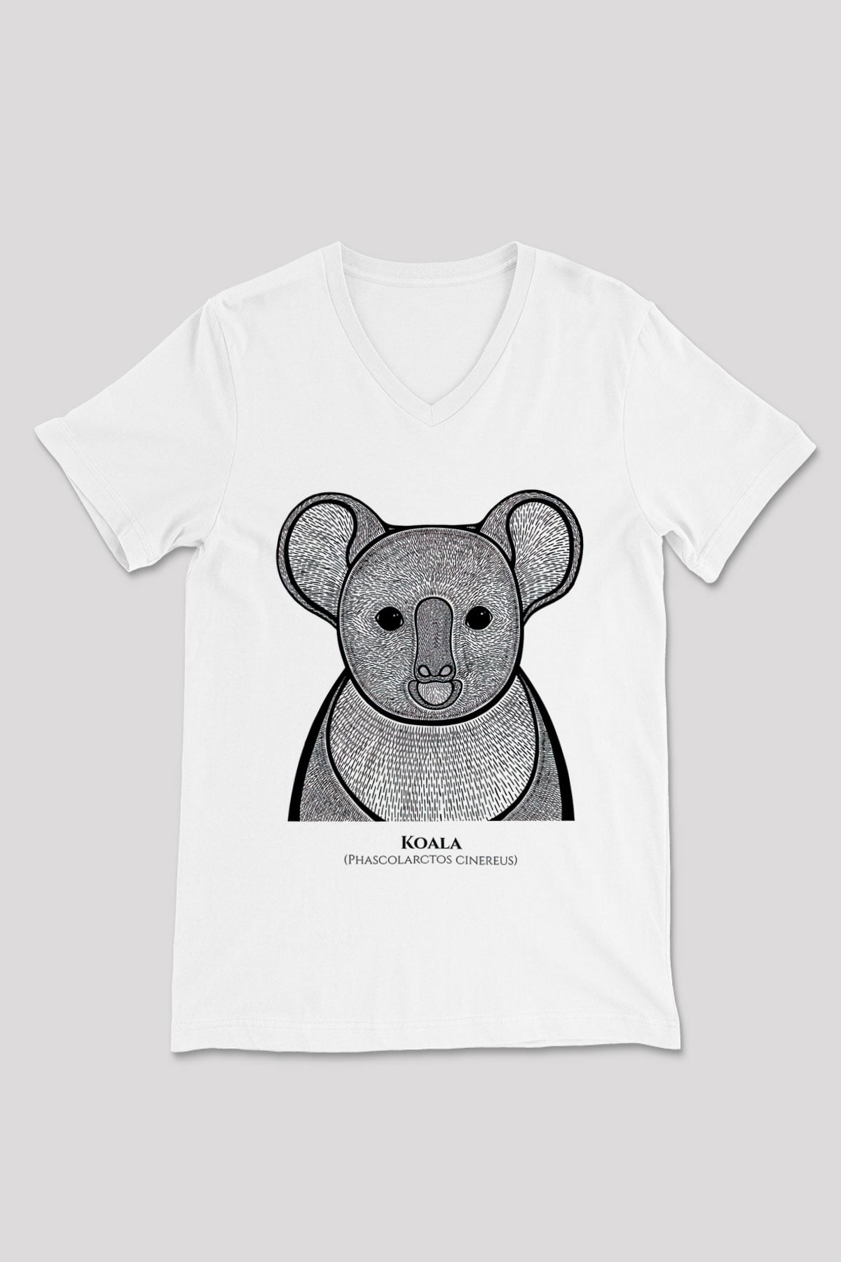 Koala Baskılı Beyaz Unisex V Yaka Tişört - Tshirt