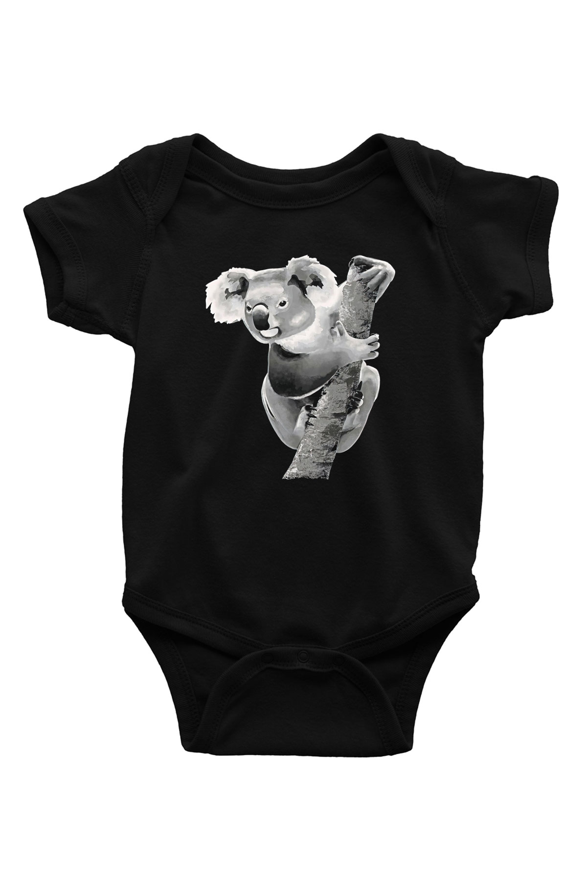 Koala Baskılı Unisex Siyah Bebek Body - Zıbın