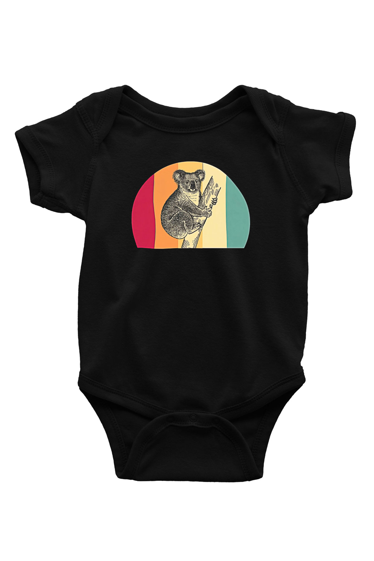 Koala Baskılı Unisex Siyah Bebek Body - Zıbın