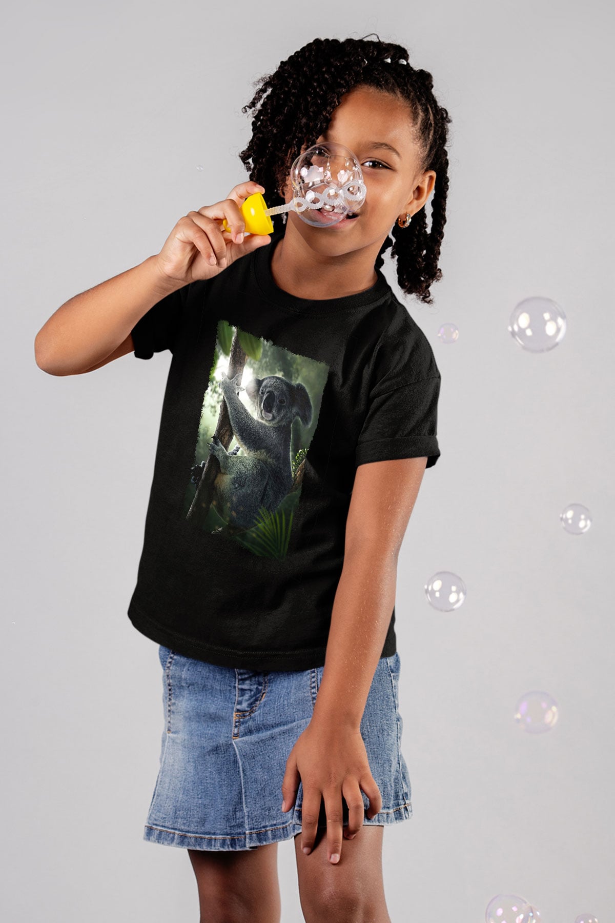 Koala Baskılı Unisex Siyah Çocuk Tişört - Tshirt
