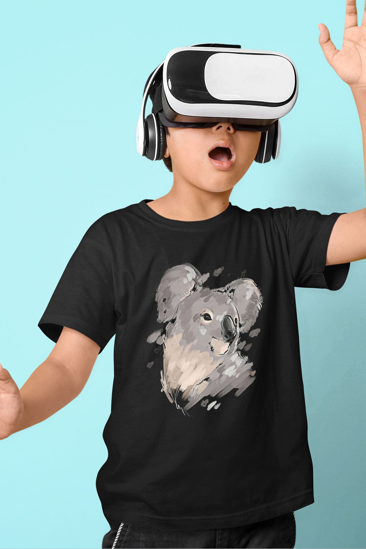 Koala Baskılı Unisex Siyah Çocuk Tişört - Tshirt