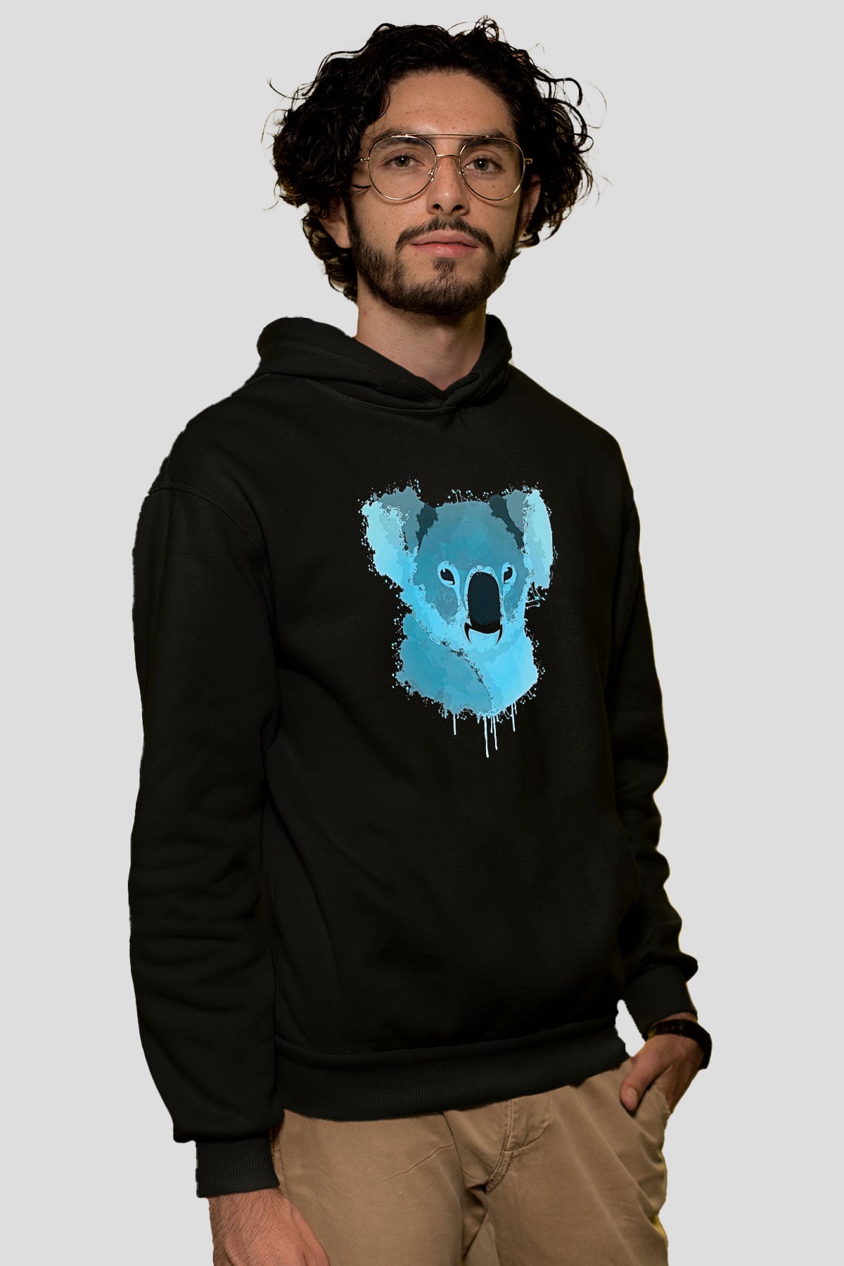 Koala Baskılı Unisex Siyah Hoodie