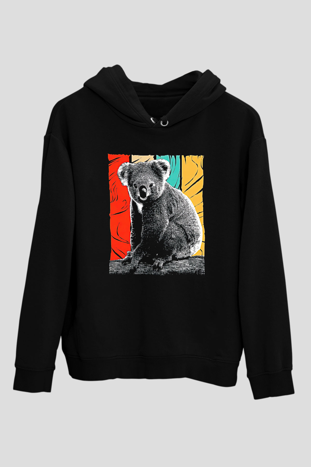 Koala Baskılı Unisex Siyah Hoodie