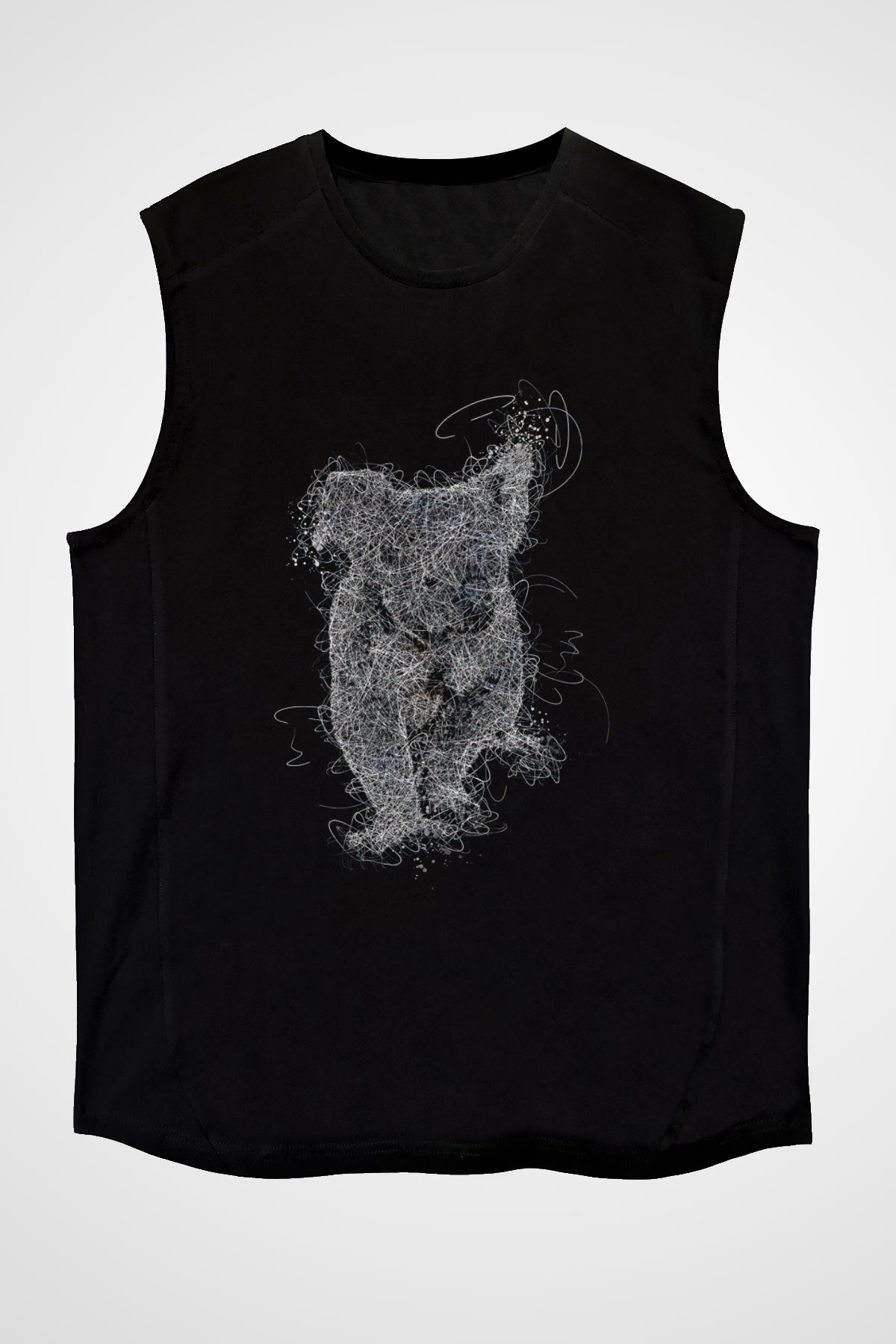 Koala Baskılı Unisex Siyah Kolsuz Tişört - Tshirt