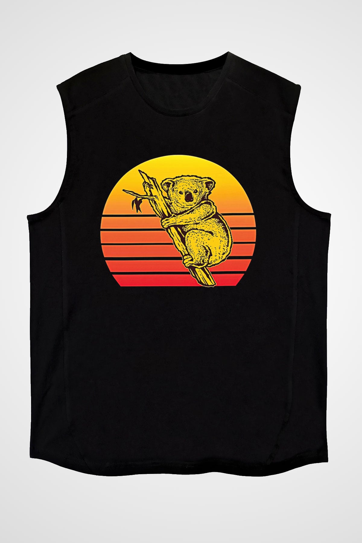 Koala Baskılı Unisex Siyah Kolsuz Tişört - Tshirt