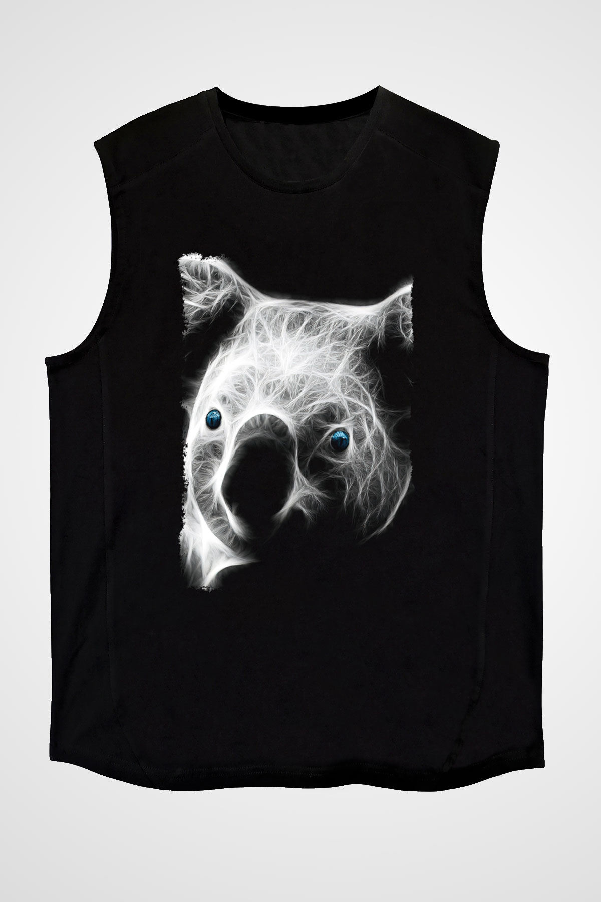 Koala Baskılı Unisex Siyah Kolsuz Tişört - Tshirt