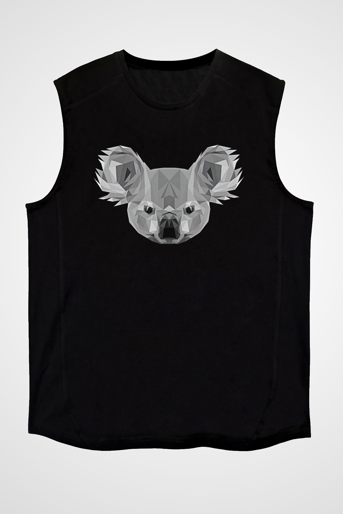 Koala Baskılı Unisex Siyah Kolsuz Tişört - Tshirt