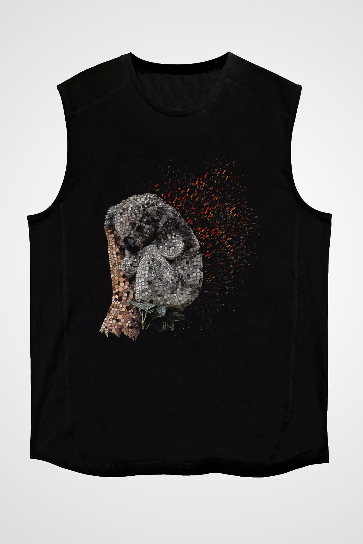 Koala Baskılı Unisex Siyah Kolsuz Tişört - Tshirt
