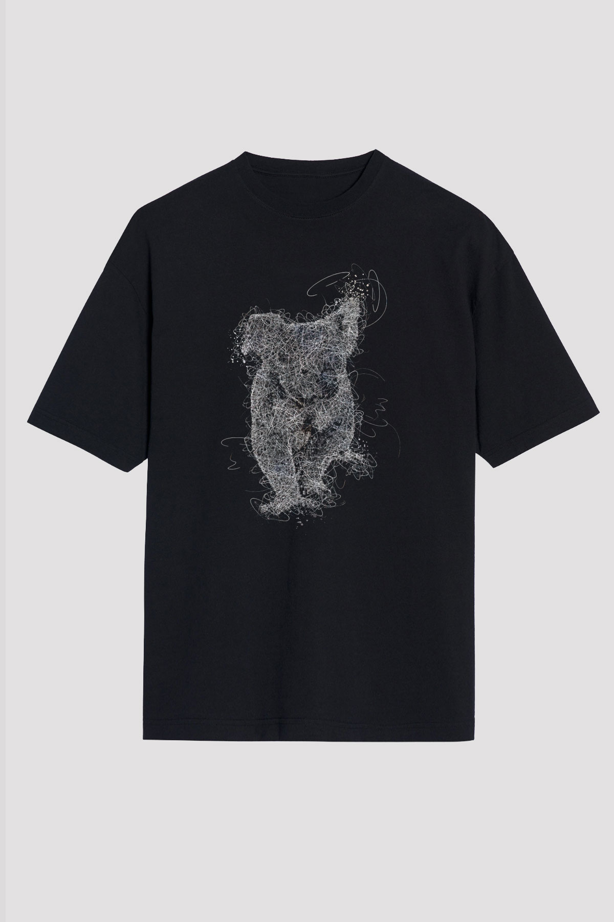 Koala Baskılı Unisex Siyah Oversize Tişört - Tshirt