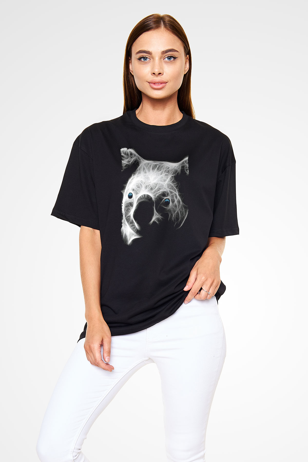 Koala Baskılı Unisex Siyah Oversize Tişört - Tshirt