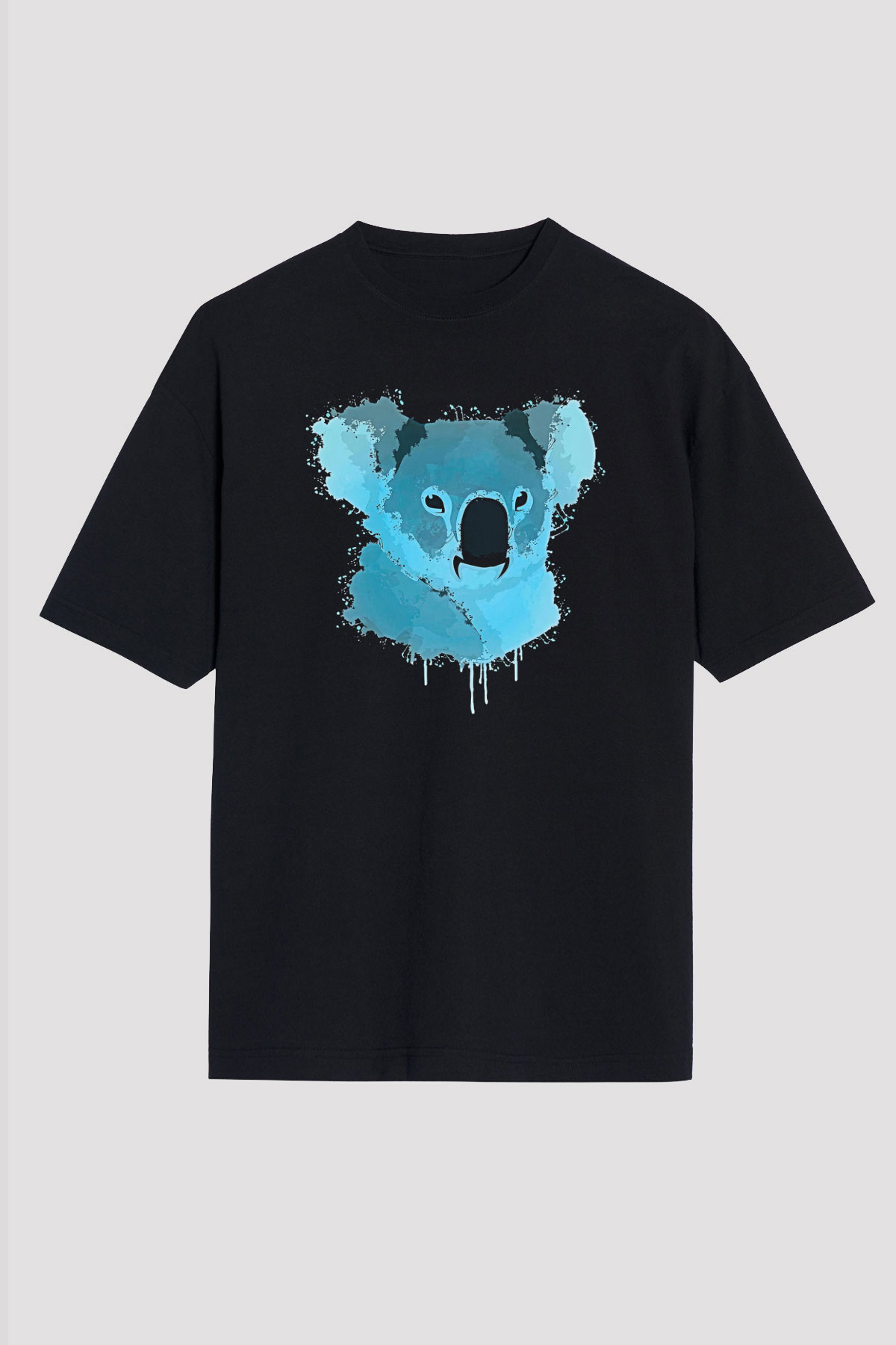 Koala Baskılı Unisex Siyah Oversize Tişört - Tshirt