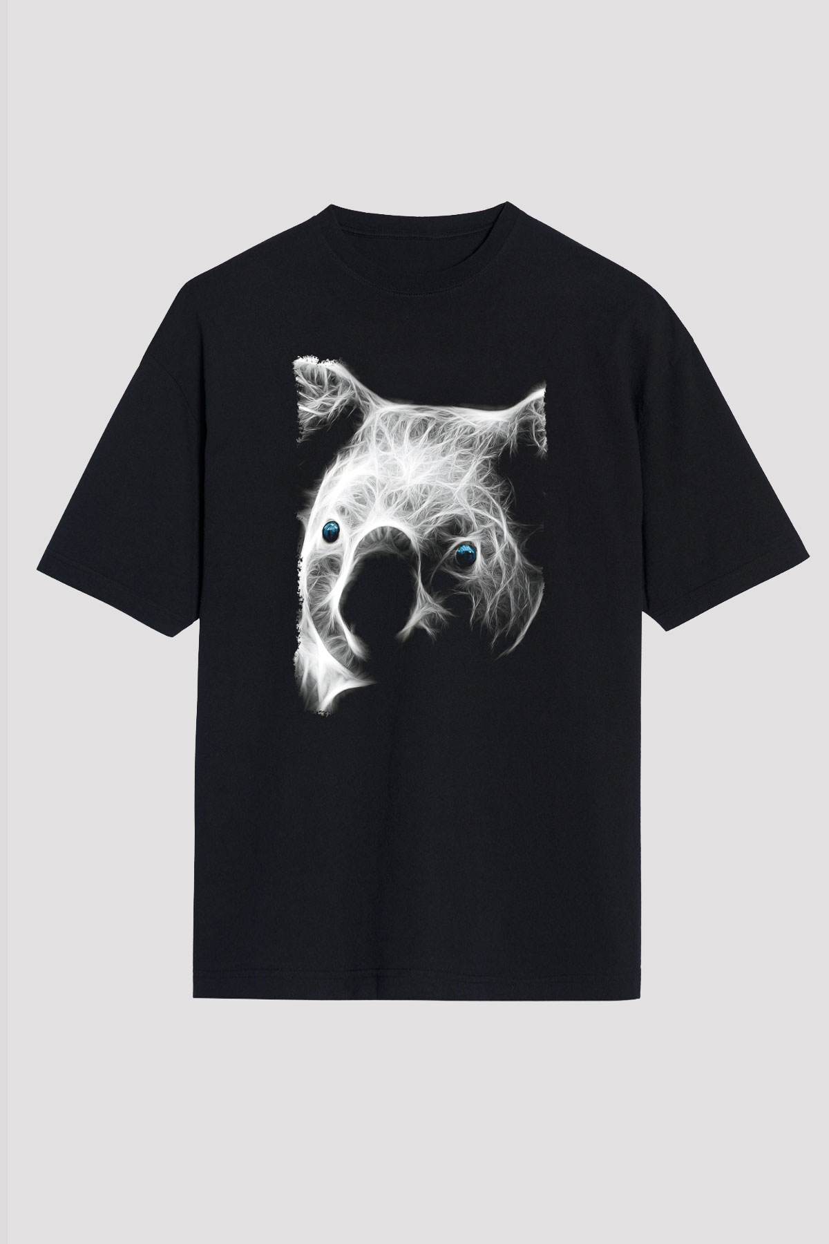 Koala Baskılı Unisex Siyah Oversize Tişört - Tshirt