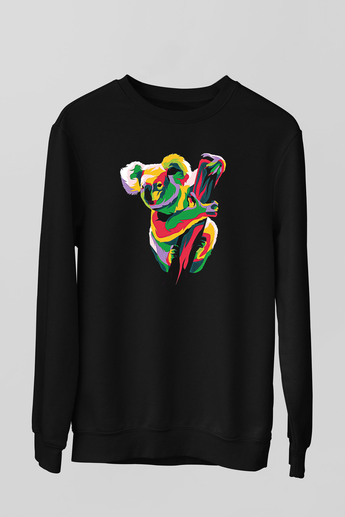 Koala Baskılı Unisex Siyah Sweatshirt