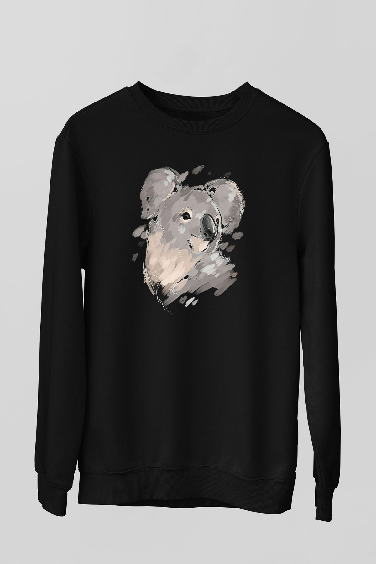 Koala Baskılı Unisex Siyah Sweatshirt