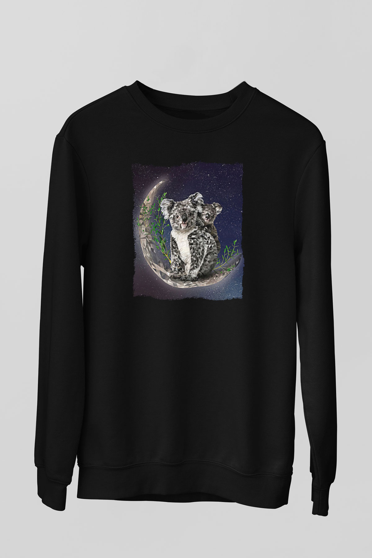 Koala Baskılı Unisex Siyah Sweatshirt