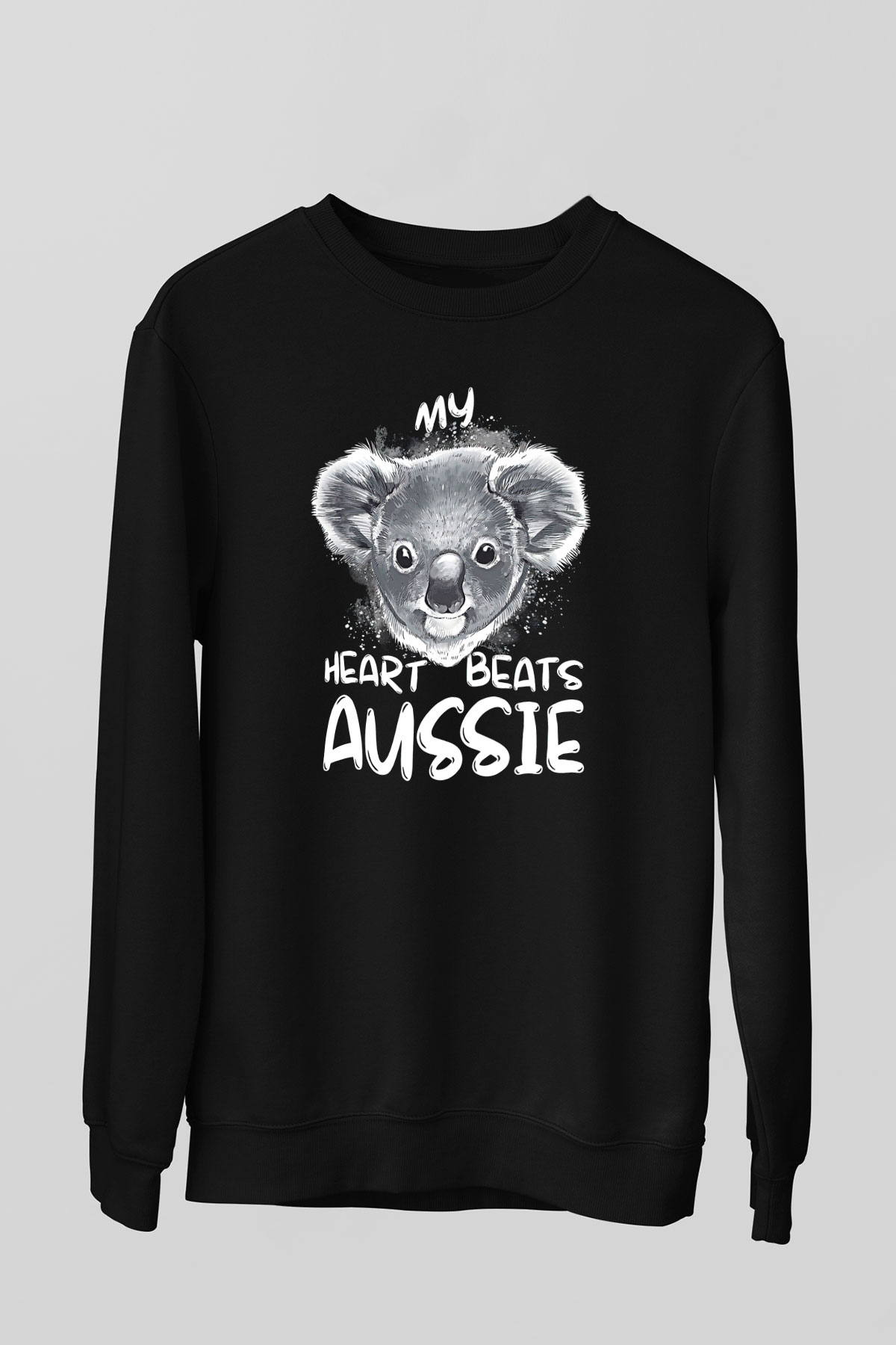 Koala Baskılı Unisex Siyah Sweatshirt