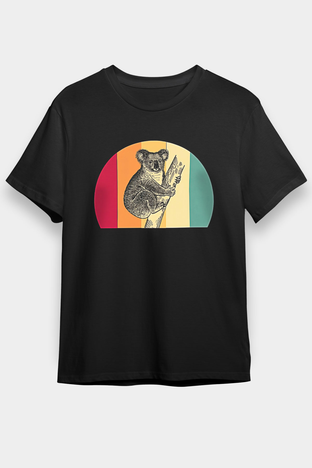 Koala Baskılı Unisex Siyah Tişört - Tshirt