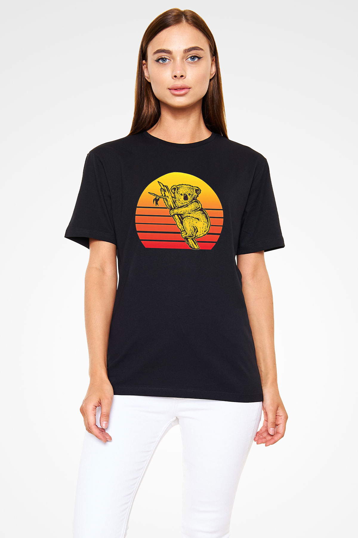 Koala Baskılı Unisex Siyah Tişört - Tshirt