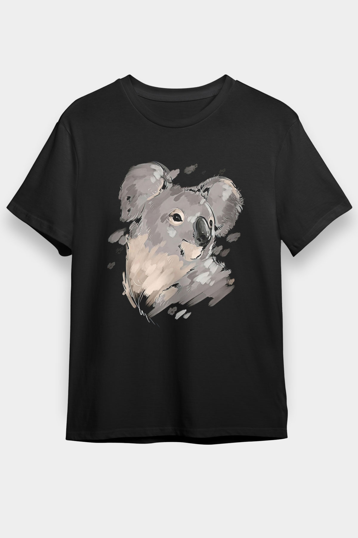 Koala Baskılı Unisex Siyah Tişört - Tshirt