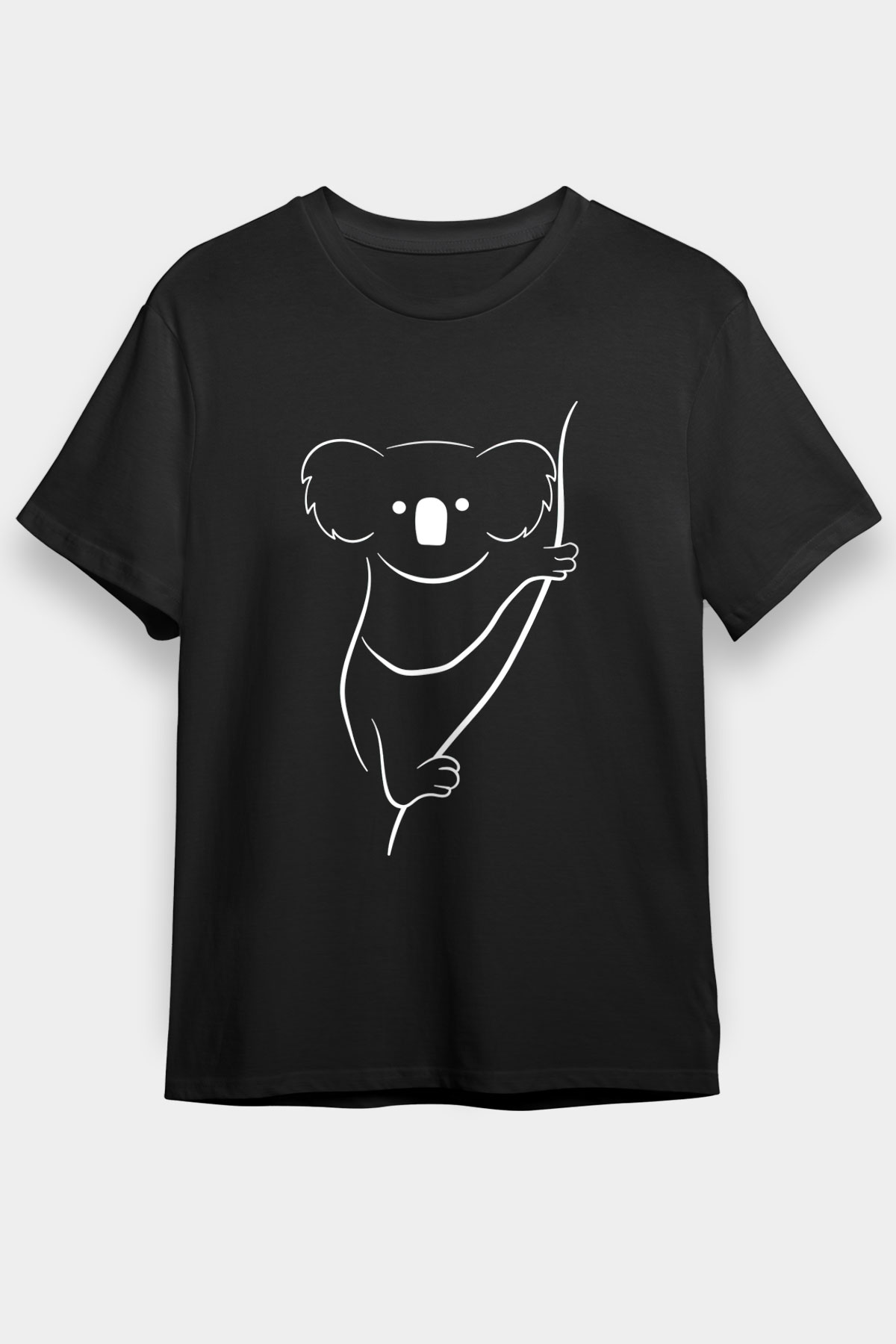 Koala Baskılı Unisex Siyah Tişört - Tshirt