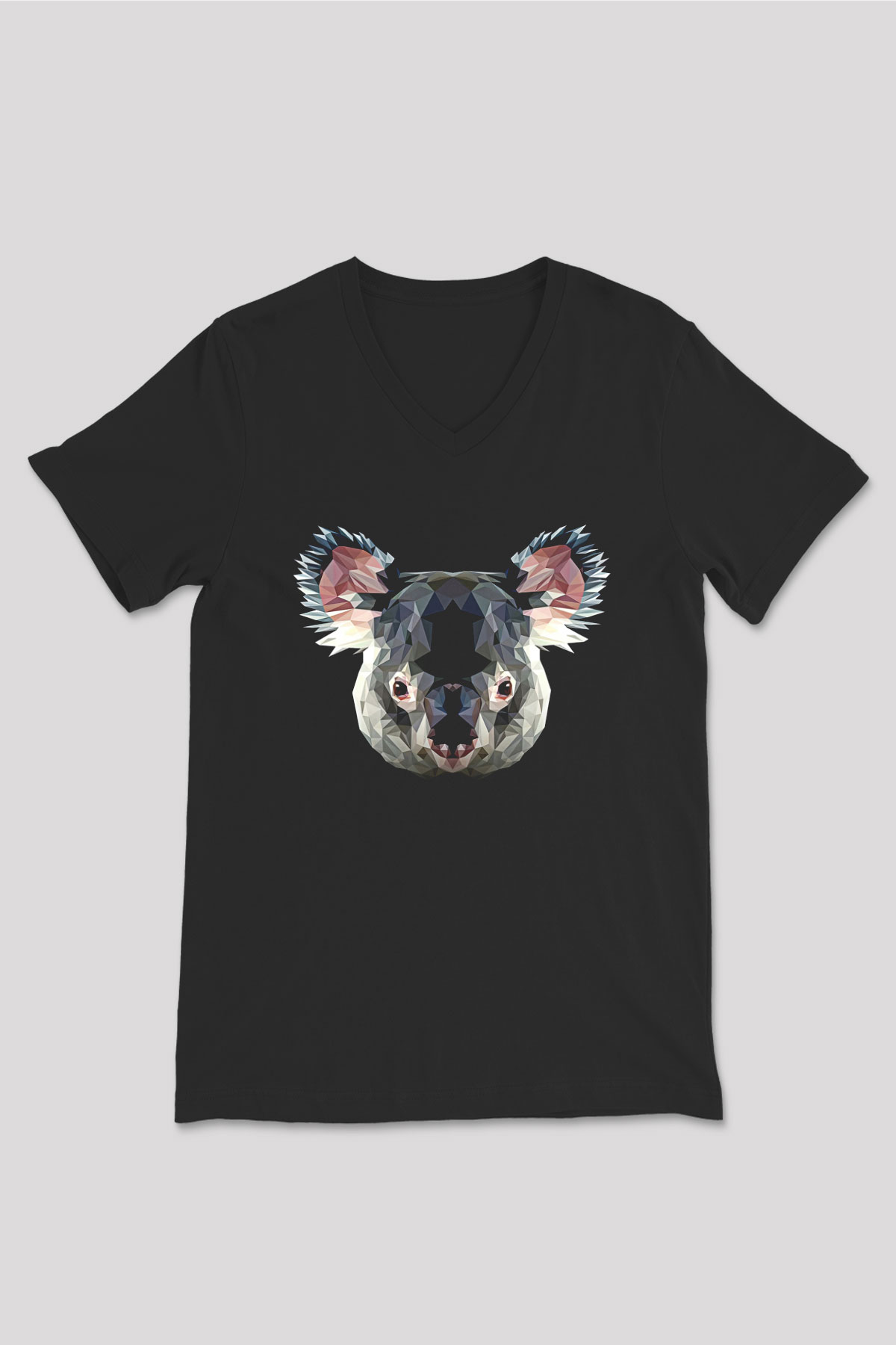 Koala Baskılı Unisex Siyah V Yaka Tişört - Tshirt