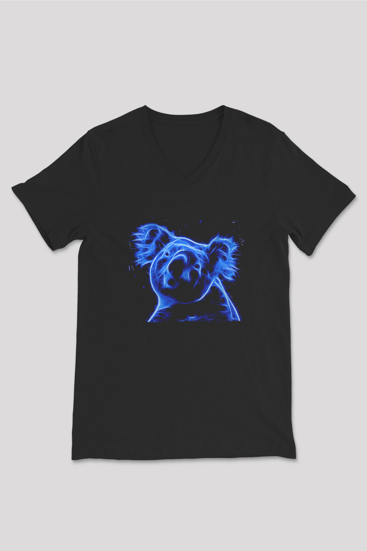 Koala Baskılı Unisex Siyah V Yaka Tişört - Tshirt