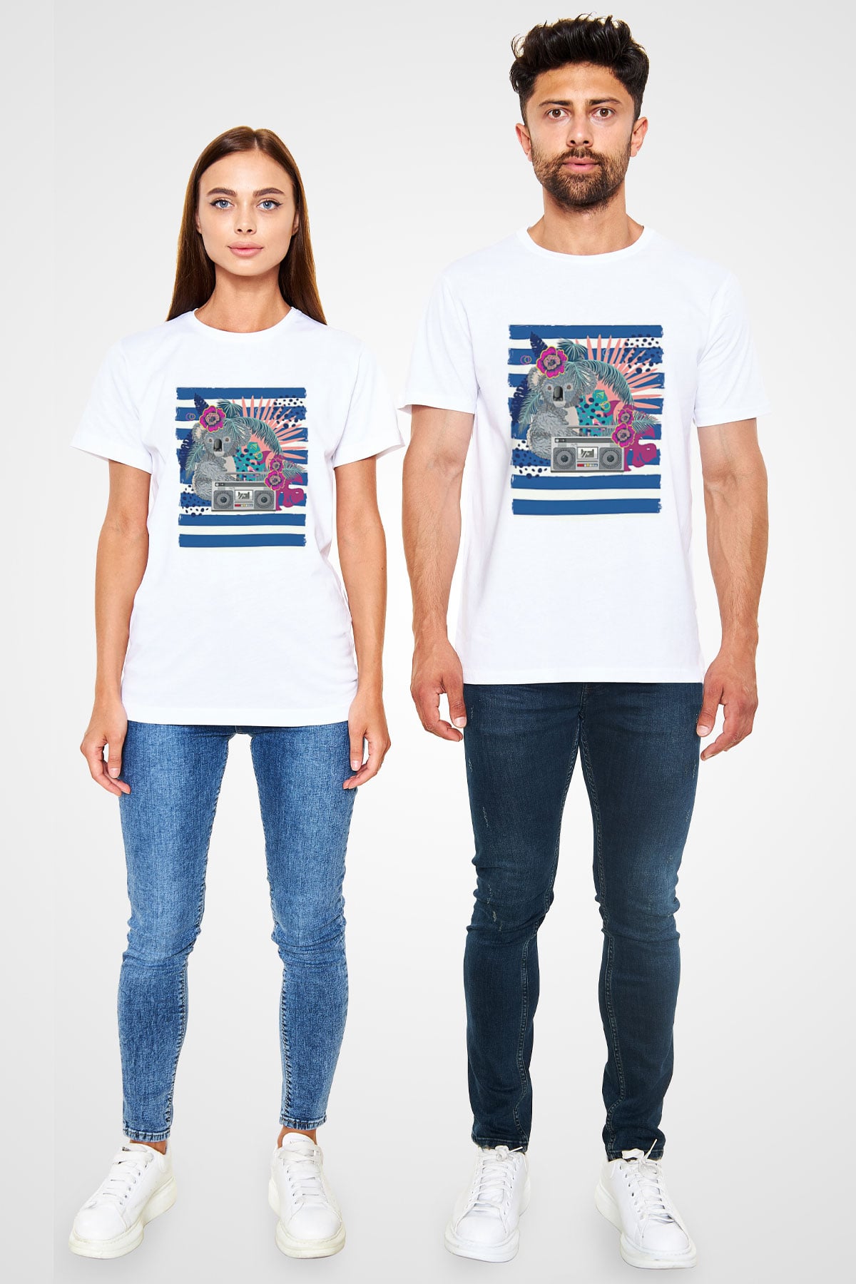 Koala Unisex Baskılı Beyaz Tişört - Tshirt
