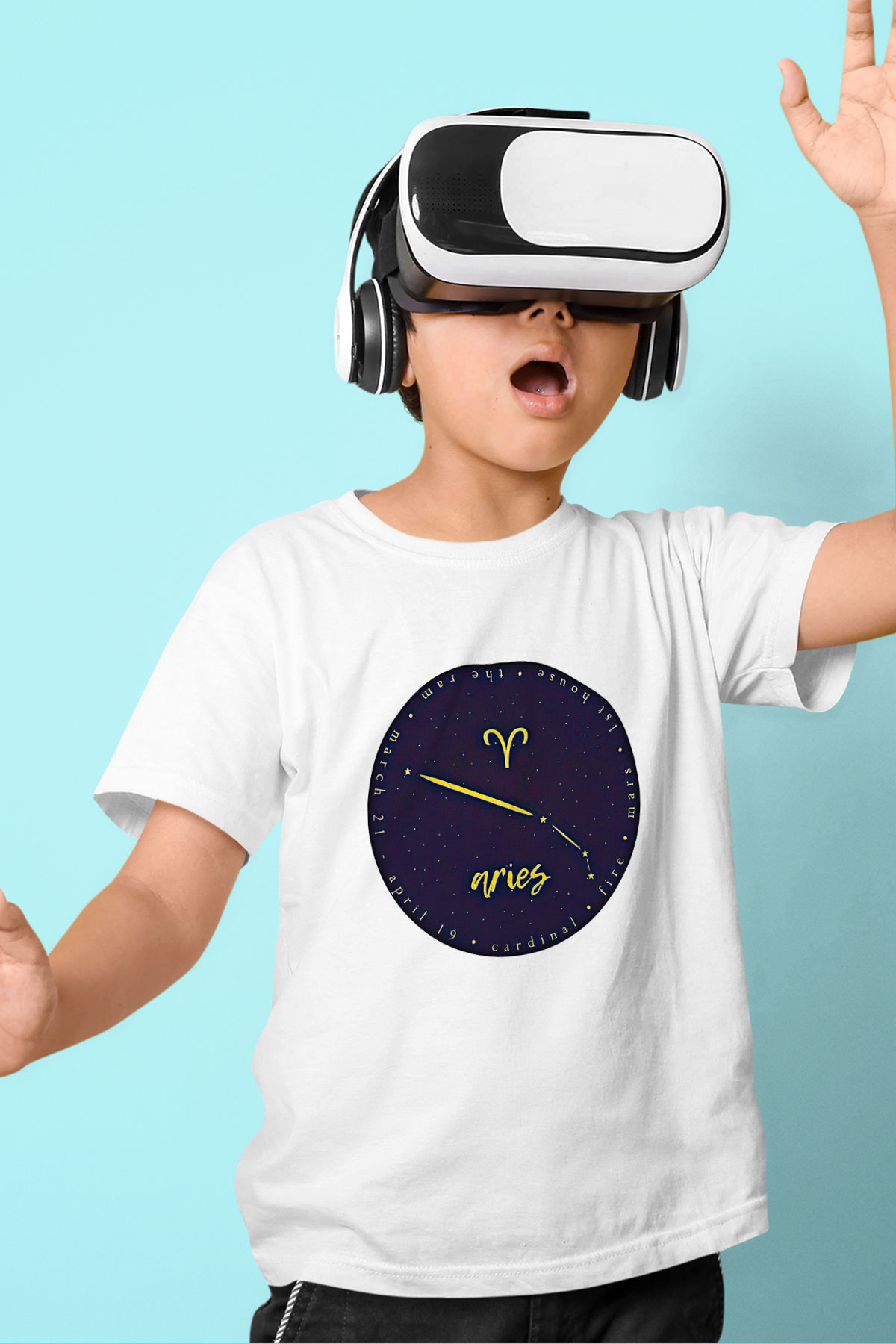 Koç Burcu Baskılı Beyaz Unisex Beyaz Çocuk Tişört - Tshirt