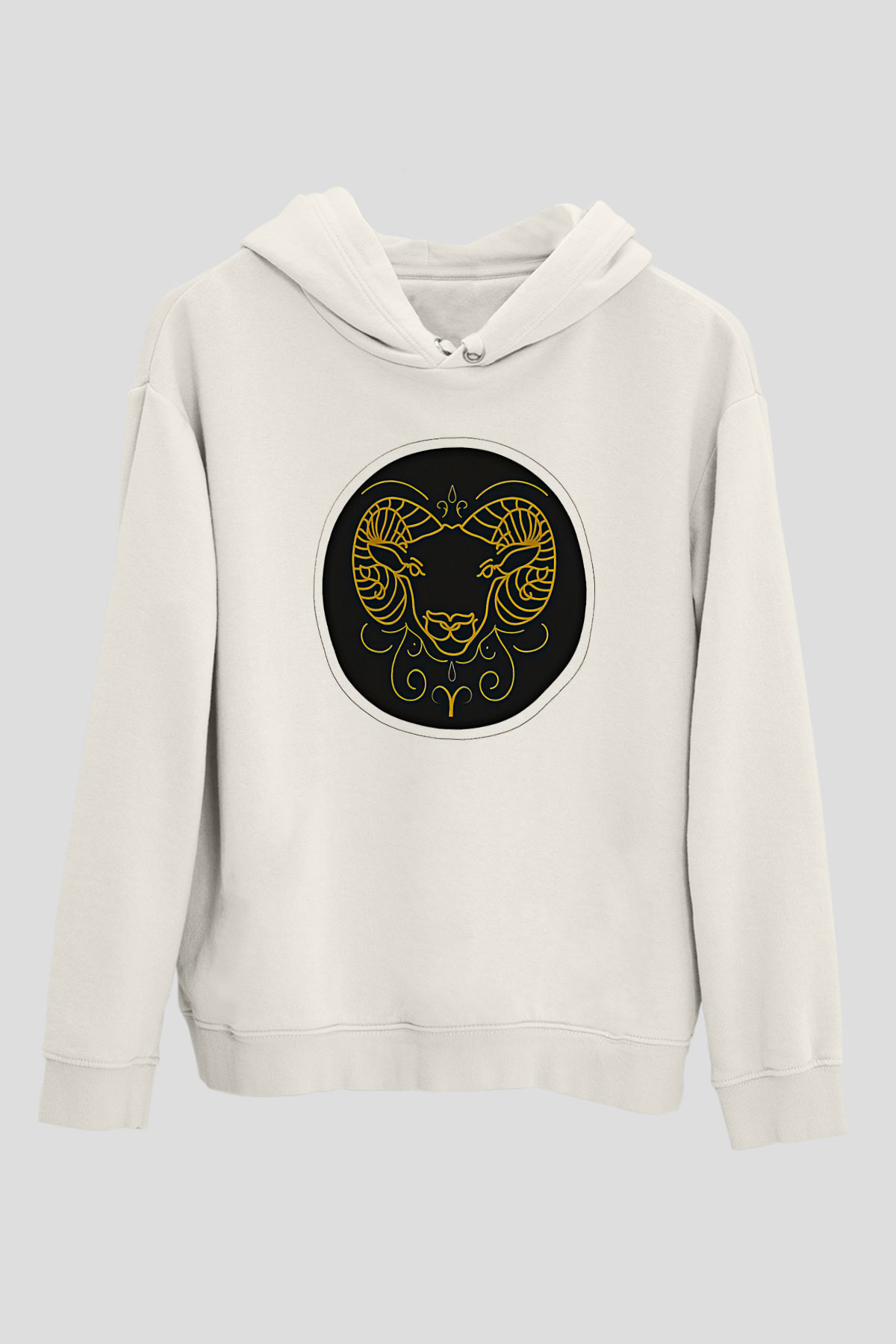 Koç Burcu Baskılı Beyaz Unisex Hoodie