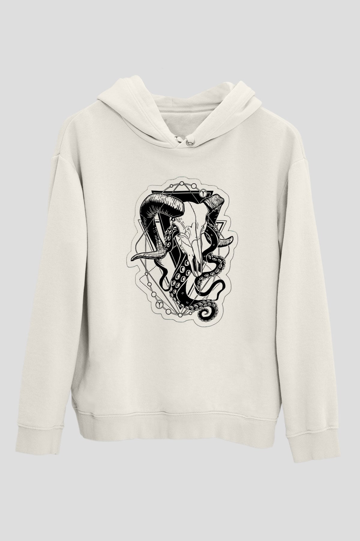Koç Burcu Baskılı Beyaz Unisex Hoodie