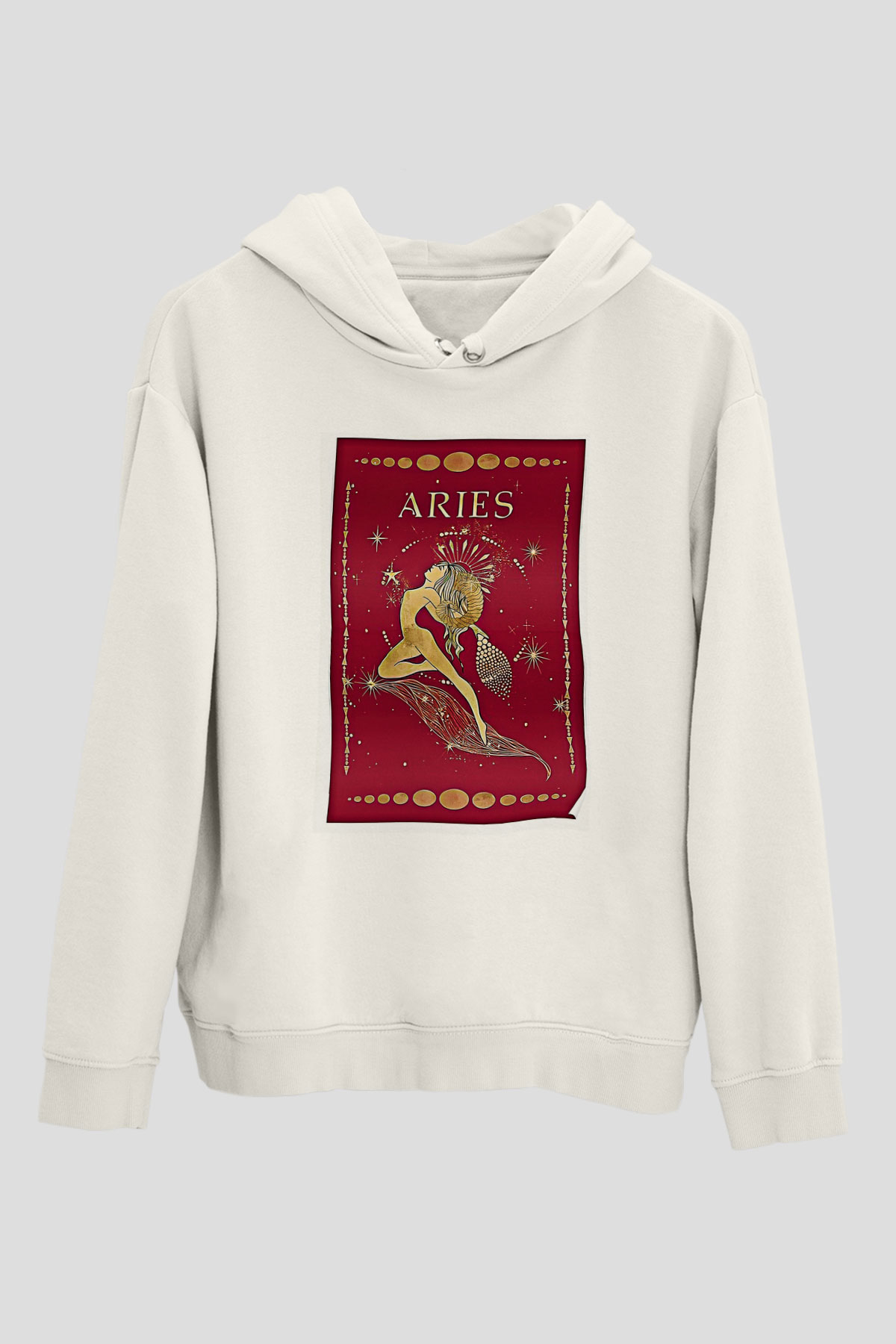 Koç Burcu Baskılı Beyaz Unisex Hoodie