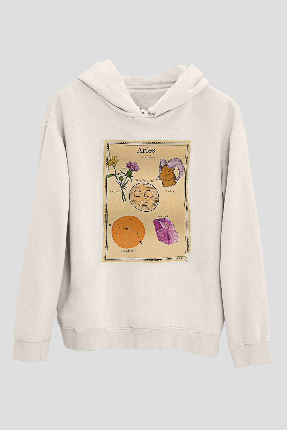 Koç Burcu Baskılı Beyaz Unisex Hoodie