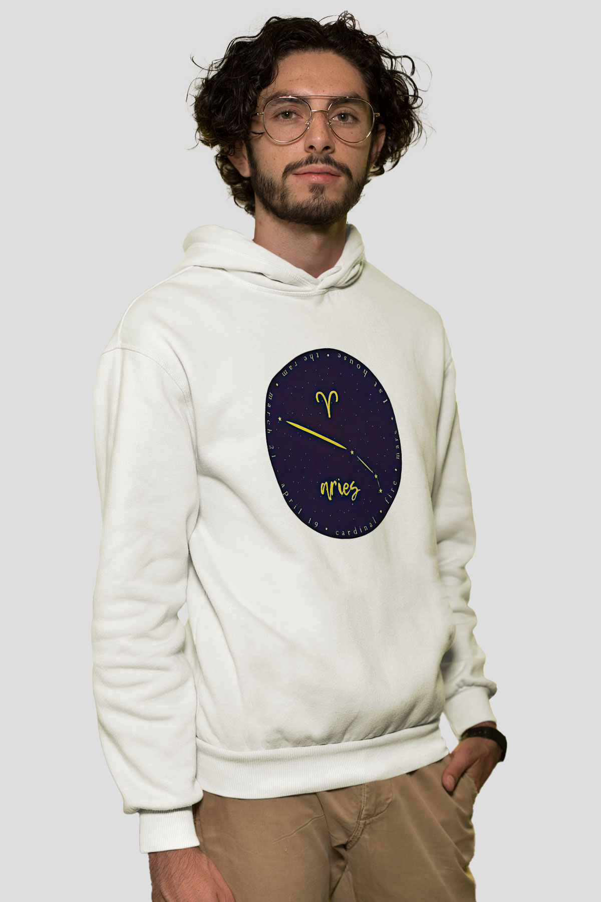 Koç Burcu Baskılı Beyaz Unisex Hoodie