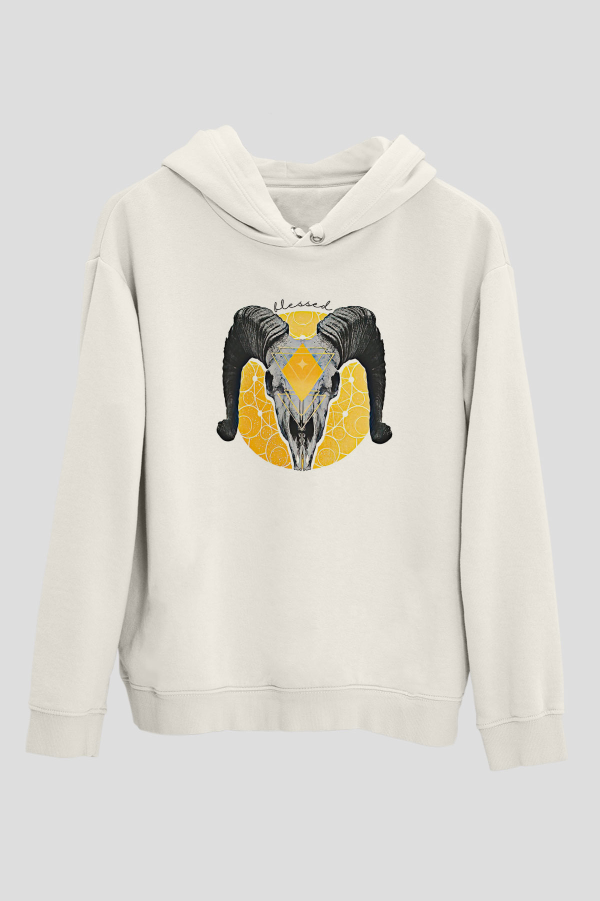 Koç Burcu Baskılı Beyaz Unisex Hoodie