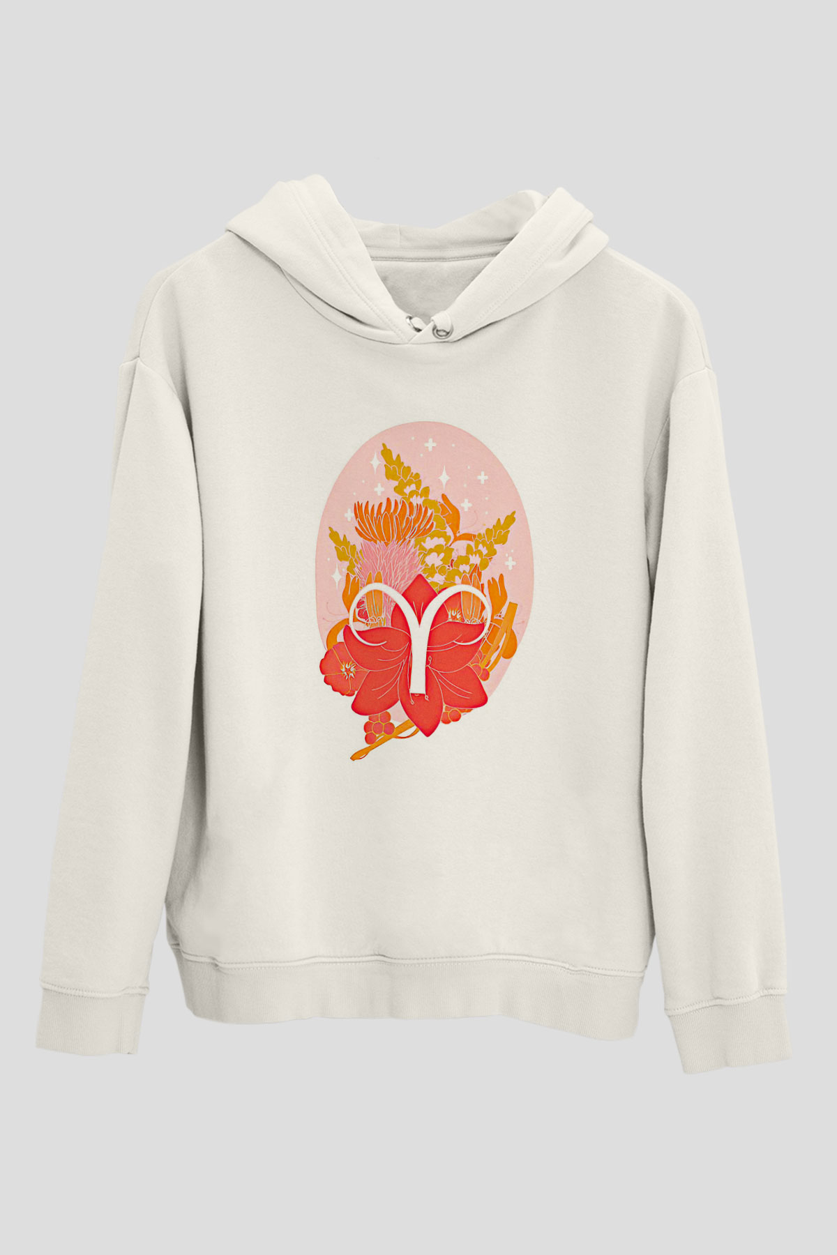 Koç Burcu Baskılı Beyaz Unisex Hoodie