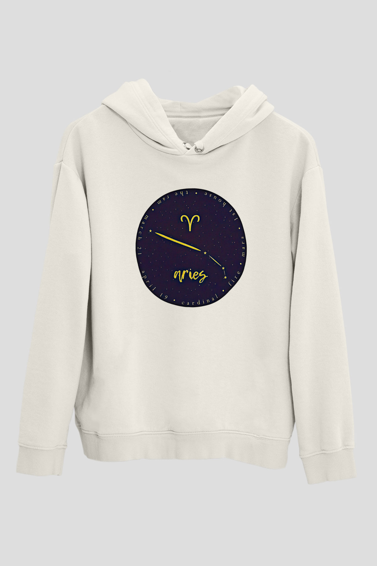 Koç Burcu Baskılı Beyaz Unisex Hoodie