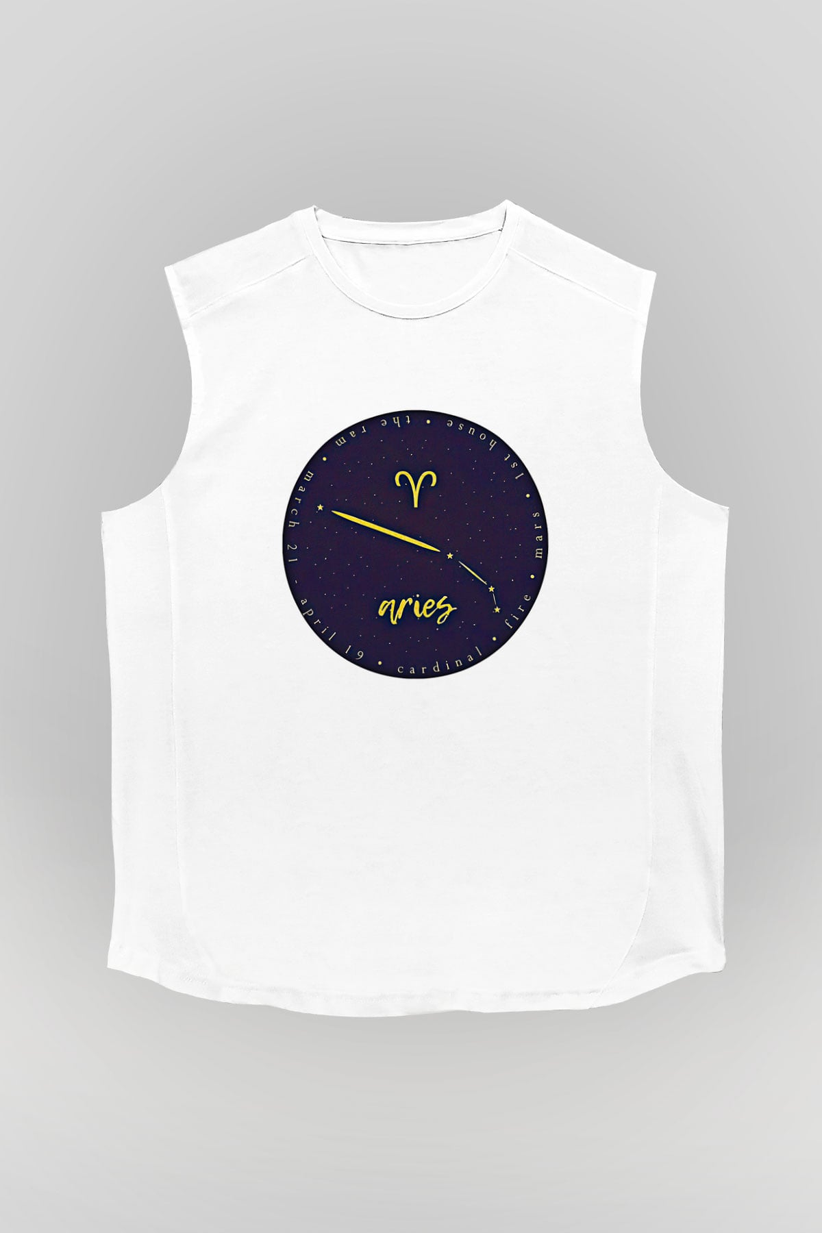 Koç Burcu Baskılı Beyaz Unisex Kolsuz Tişört - Tshirt