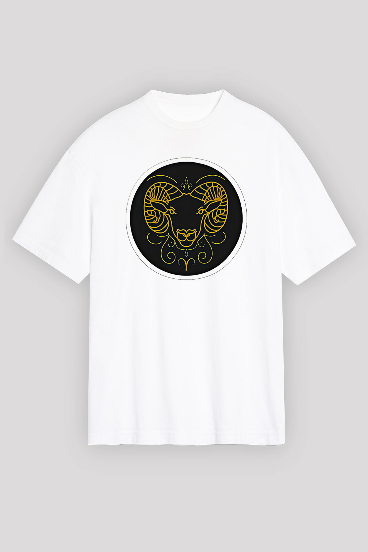 Koç Burcu Baskılı Beyaz Unisex Oversize Tişört - Tshirt