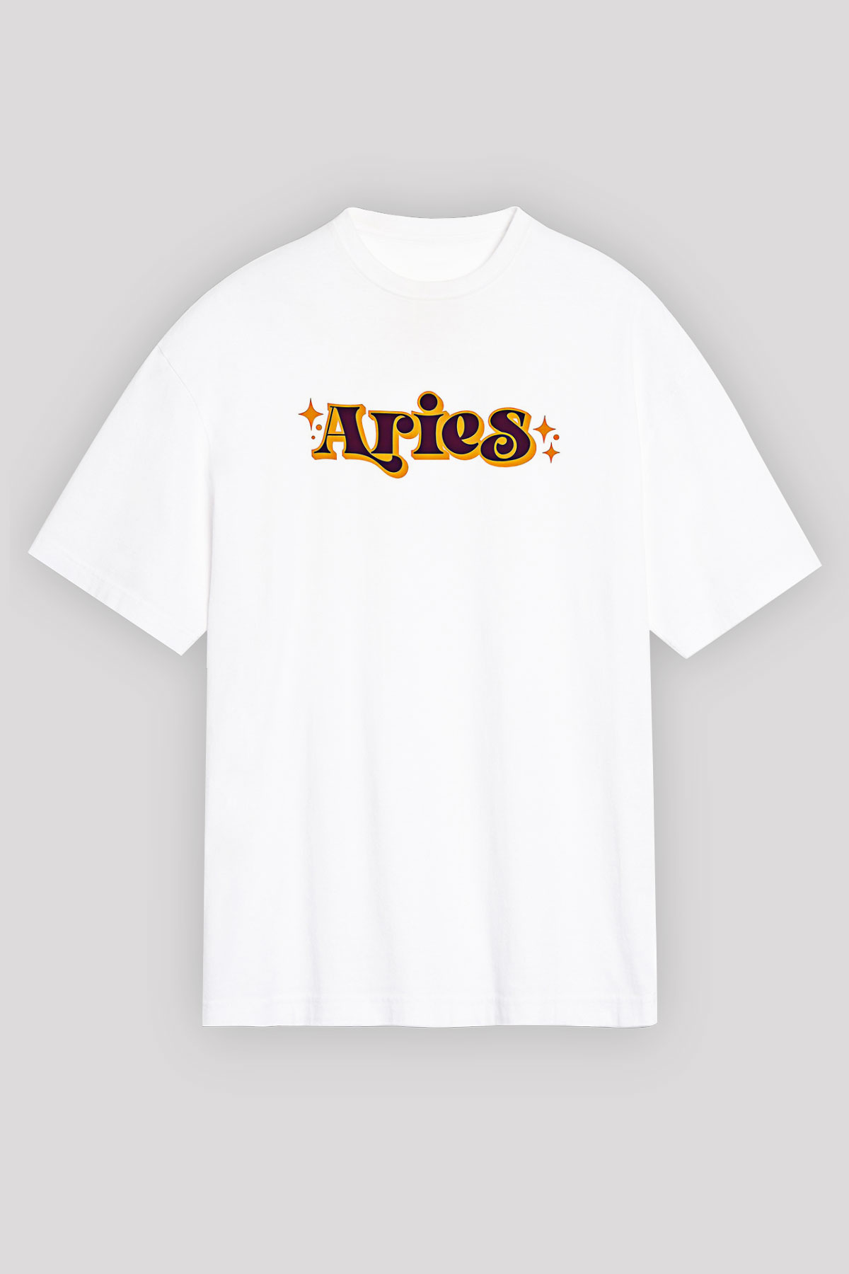 Koç Burcu Baskılı Beyaz Unisex Oversize Tişört - Tshirt