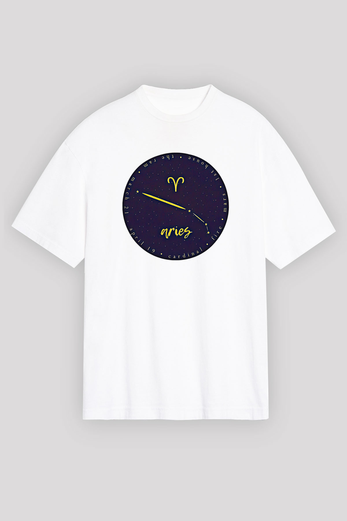 Koç Burcu Baskılı Beyaz Unisex Oversize Tişört - Tshirt