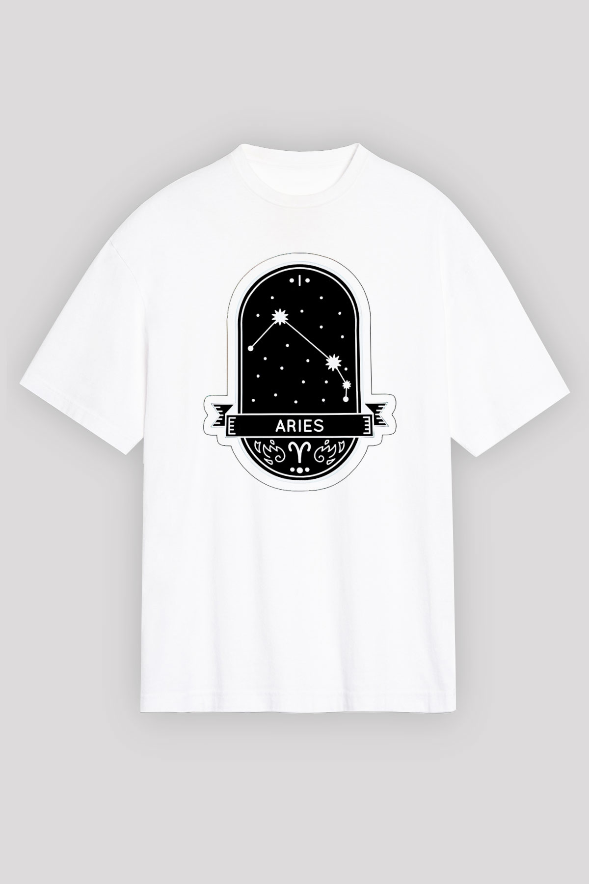 Koç Burcu Baskılı Beyaz Unisex Oversize Tişört - Tshirt